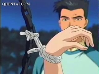Nu anime girl fica amarrado e gangbanged